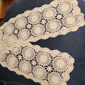 Vintage Cream Crochet LaceTable Runner Dresser  Scarf 64"x12"